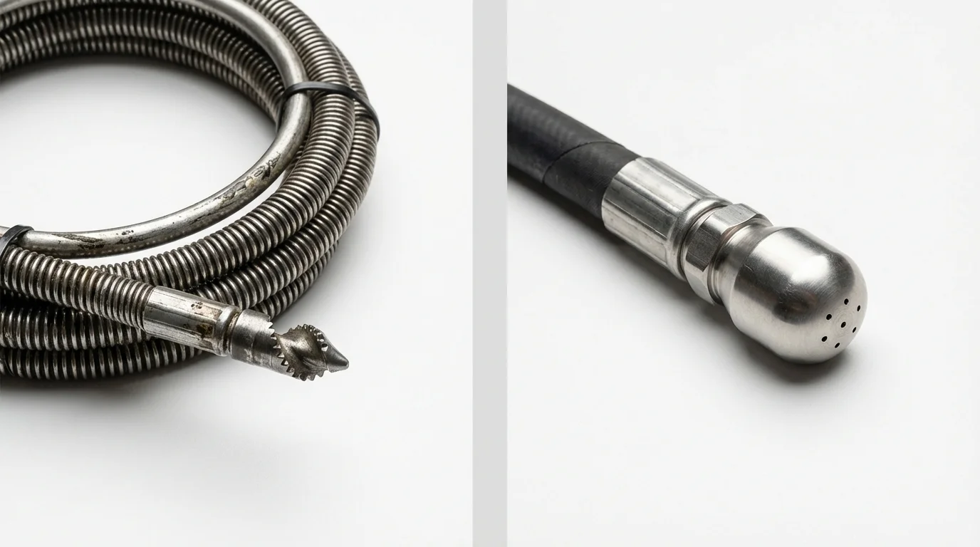 Drain snake cable and hydro jetting nozzle used for drain cleaning in Park Hills, MO