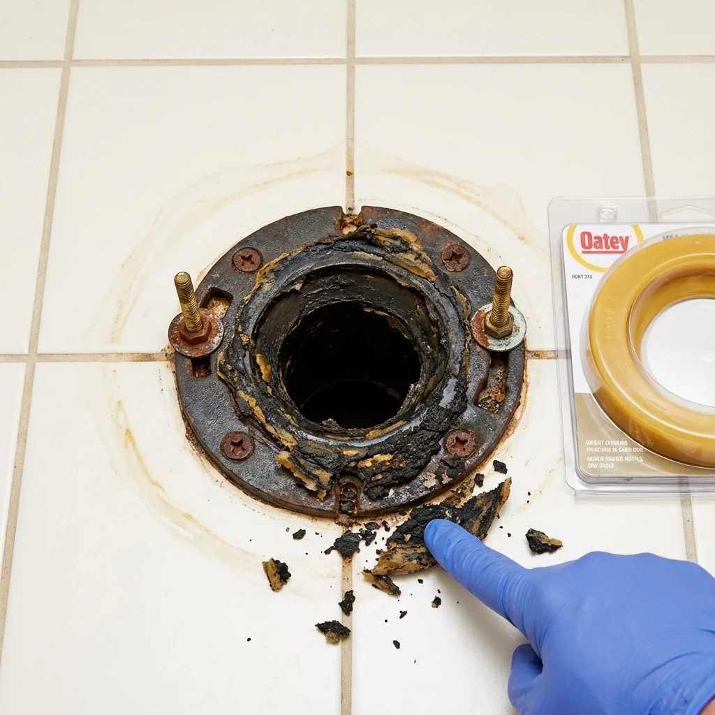 Failed wax ring showing water seepage at the base of a toilet in a Park Hills, MO home
