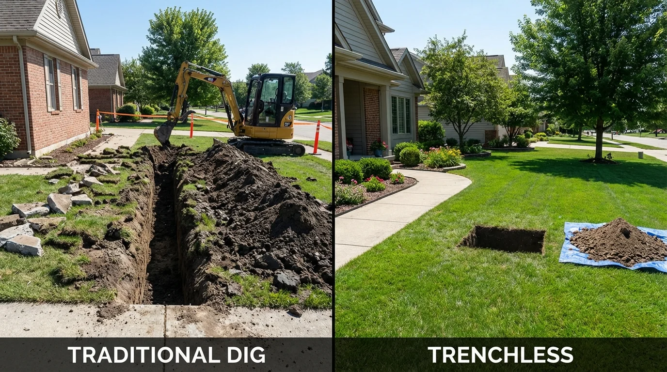 Trenchless sewer repair with minimal yard damage versus traditional excavation in Park Hills, MO